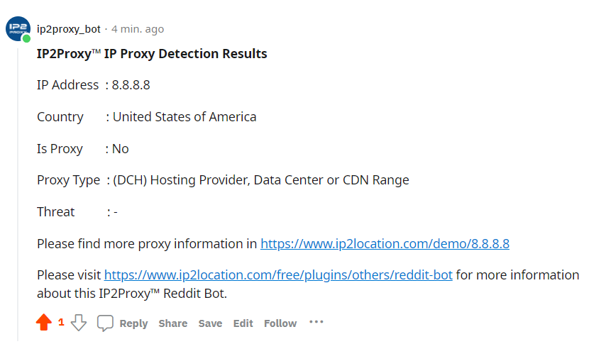 IP2Proxy Reddit Result